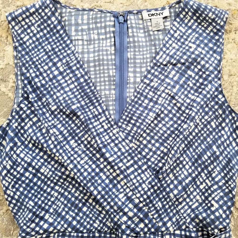 DKNY Brand Dress Royal Blue & White Print Women's Size 8 - Picture 10 of 11